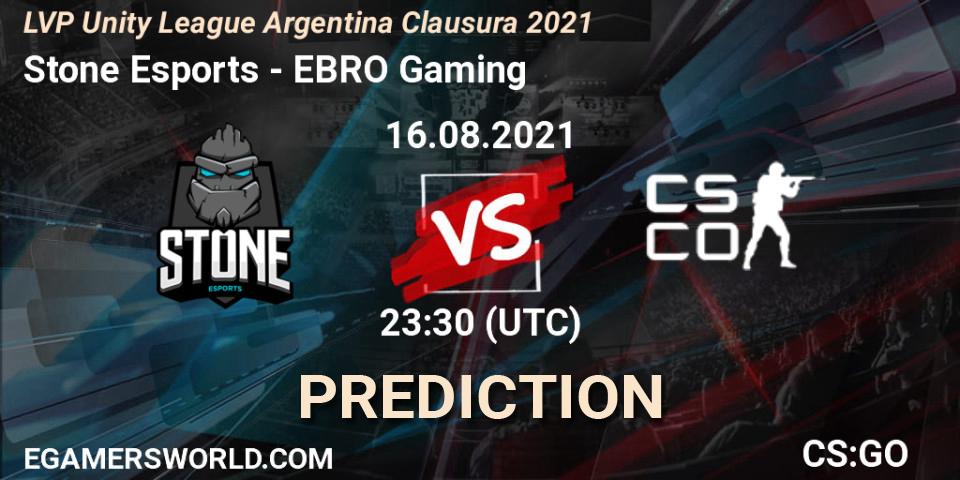Prognoza Stone Esports - EBRO Gaming. 23.08.2021 at 23:30, Counter-Strike (CS2), LVP Unity League Argentina Clausura 2021
