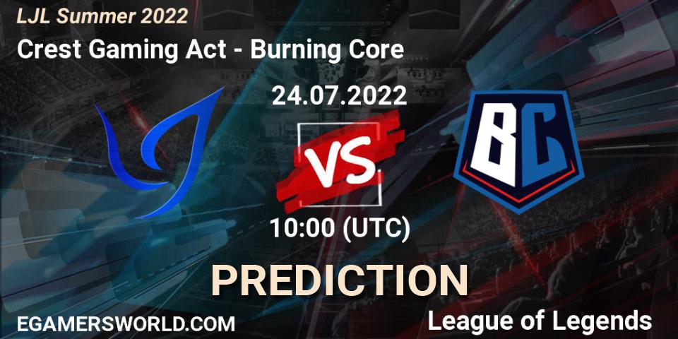 Prognoza Crest Gaming Act - Burning Core. 24.07.2022 at 10:00, LoL, LJL Summer 2022