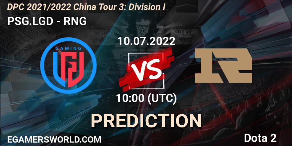 Prognoza PSG.LGD - RNG. 10.07.22, Dota 2, DPC 2021/2022 China Tour 3: Division I