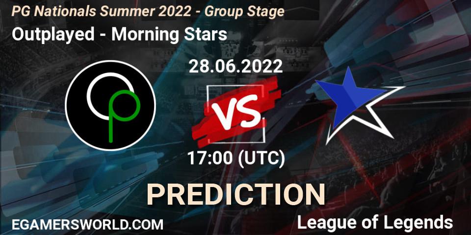 Prognoza Outplayed - Morning Stars. 28.06.2022 at 17:00, LoL, PG Nationals Summer 2022 - Group Stage