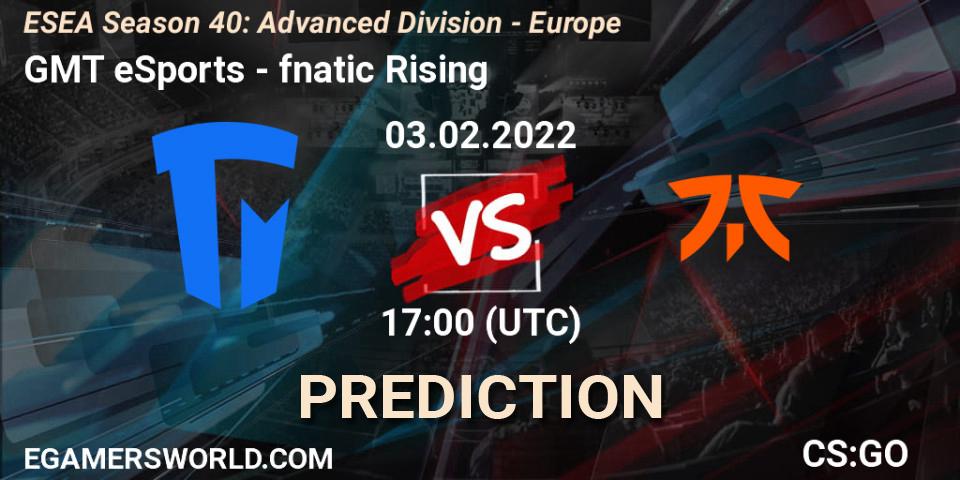 Prognoza GMT eSports - fnatic Rising. 03.02.2022 at 17:00, Counter-Strike (CS2), ESEA Season 40: Advanced Division - Europe