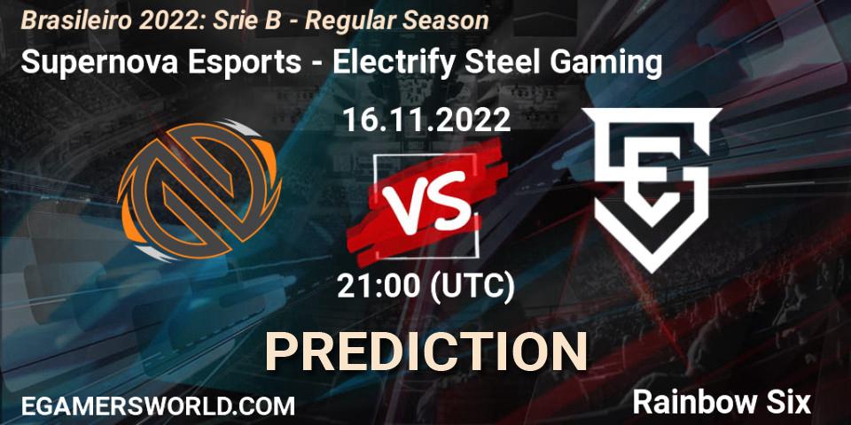Prognoza Supernova Esports - Electrify Steel Gaming. 16.11.2022 at 21:00, Rainbow Six, Brasileirão 2022: Série B - Regular Season