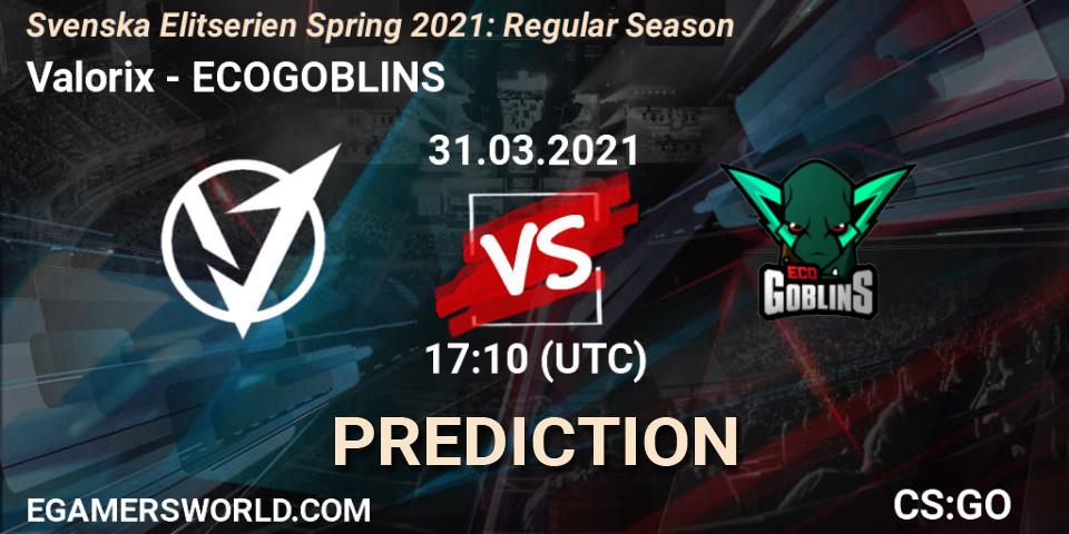 Prognoza Valorix - ECOGOBLINS. 31.03.2021 at 17:10, Counter-Strike (CS2), Svenska Elitserien Spring 2021: Regular Season