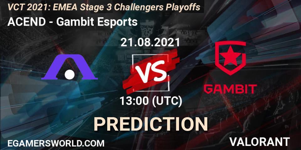 Prognoza ACEND - Gambit Esports. 21.08.2021 at 13:00, VALORANT, VCT 2021: EMEA Stage 3 Challengers Playoffs