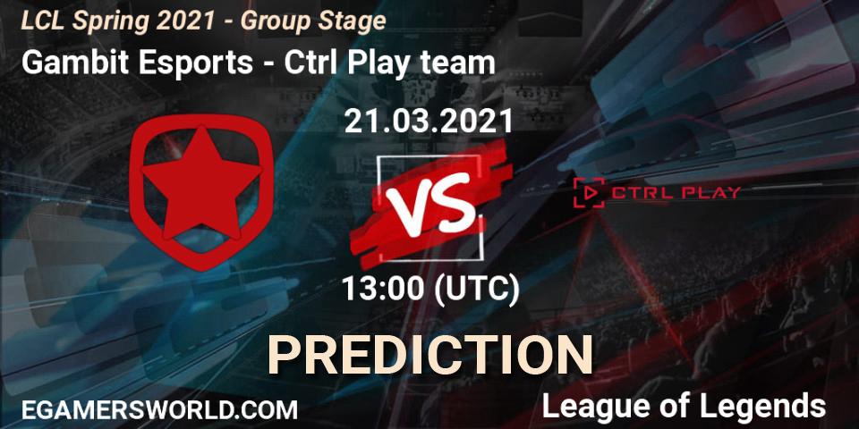 Prognoza Gambit Esports - Ctrl Play team. 21.03.21, LoL, LCL Spring 2021 - Group Stage