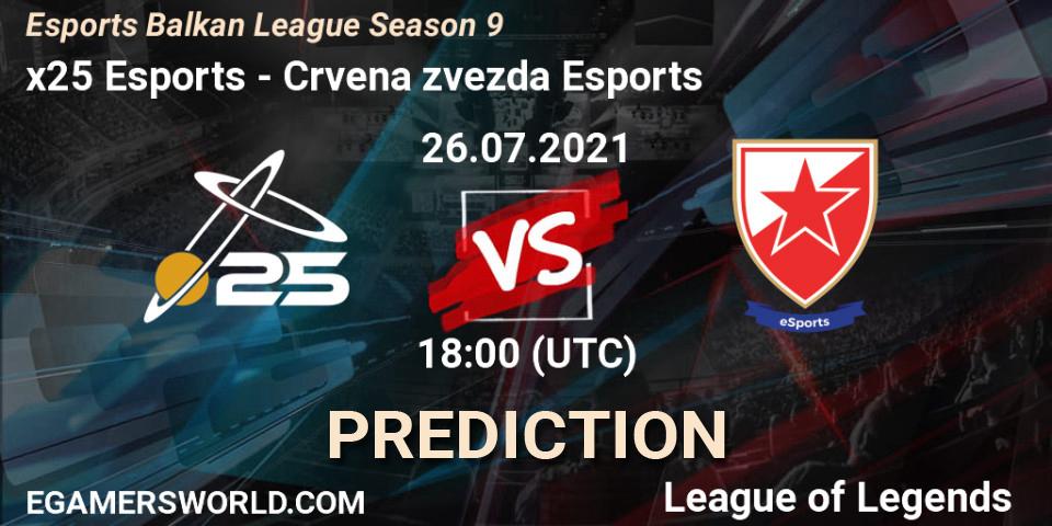 Prognoza x25 Esports - Crvena zvezda Esports. 26.07.2021 at 18:00, LoL, Esports Balkan League Season 9