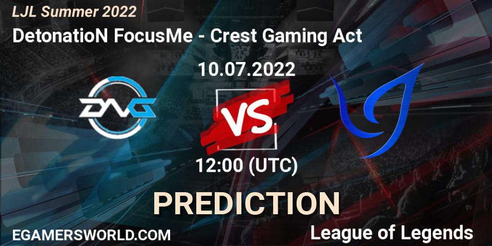 Prognoza DetonatioN FocusMe - Crest Gaming Act. 10.07.2022 at 12:00, LoL, LJL Summer 2022