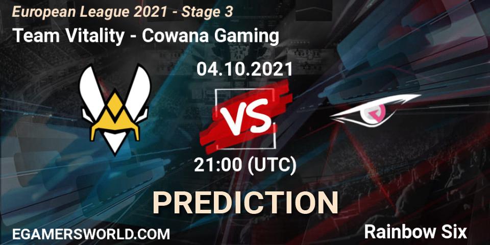 Prognoza Team Vitality - Cowana Gaming. 04.10.2021 at 21:00, Rainbow Six, European League 2021 - Stage 3