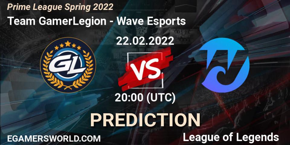 Prognoza Team GamerLegion - Wave Esports. 22.02.2022 at 20:00, LoL, Prime League Spring 2022