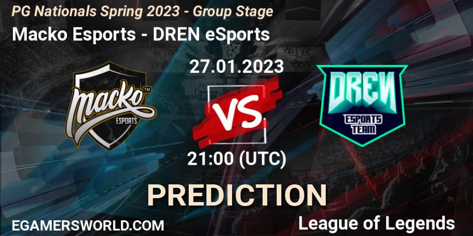 Prognoza Macko Esports - DREN eSports. 27.01.2023 at 21:00, LoL, PG Nationals Spring 2023 - Group Stage