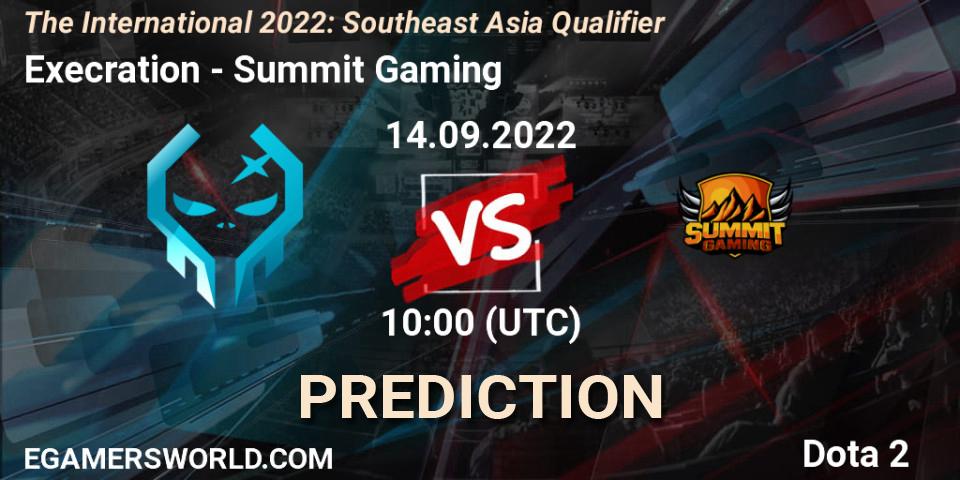 Prognoza Execration - Summit Gaming. 14.09.2022 at 12:02, Dota 2, The International 2022: Southeast Asia Qualifier