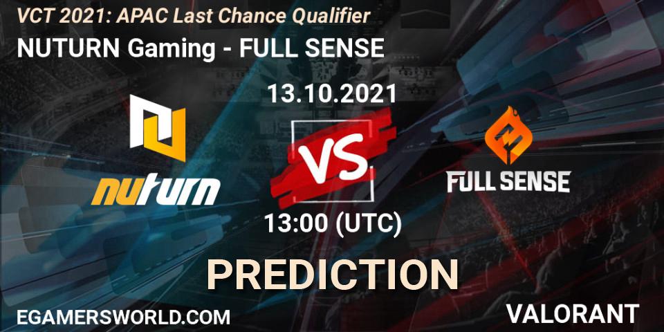 Prognoza NUTURN Gaming - FULL SENSE. 13.10.2021 at 12:00, VALORANT, VCT 2021: APAC Last Chance Qualifier