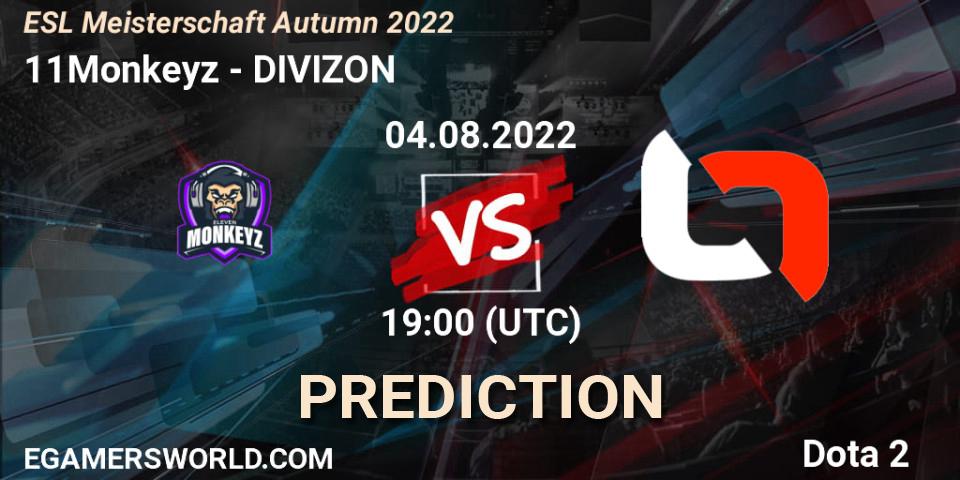 Prognoza 11Monkeyz - DIVIZON. 04.08.2022 at 19:25, Dota 2, ESL Meisterschaft Autumn 2022