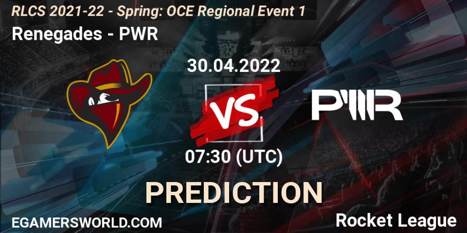 Prognoza Renegades - PWR. 30.04.2022 at 07:30, Rocket League, RLCS 2021-22 - Spring: OCE Regional Event 1