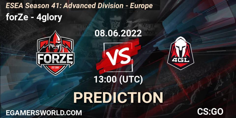Prognoza forZe - 4glory. 08.06.2022 at 13:00, Counter-Strike (CS2), ESEA Season 41: Advanced Division - Europe