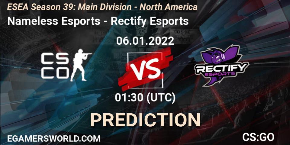 Prognoza Nameless Esports - Rectify Esports. 06.01.2022 at 01:30, Counter-Strike (CS2), ESEA Season 39: Main Division - North America