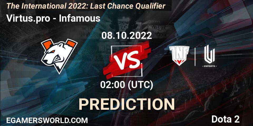Prognoza Virtus.pro - Infamous. 08.10.2022 at 02:03, Dota 2, The International 2022: Last Chance Qualifier