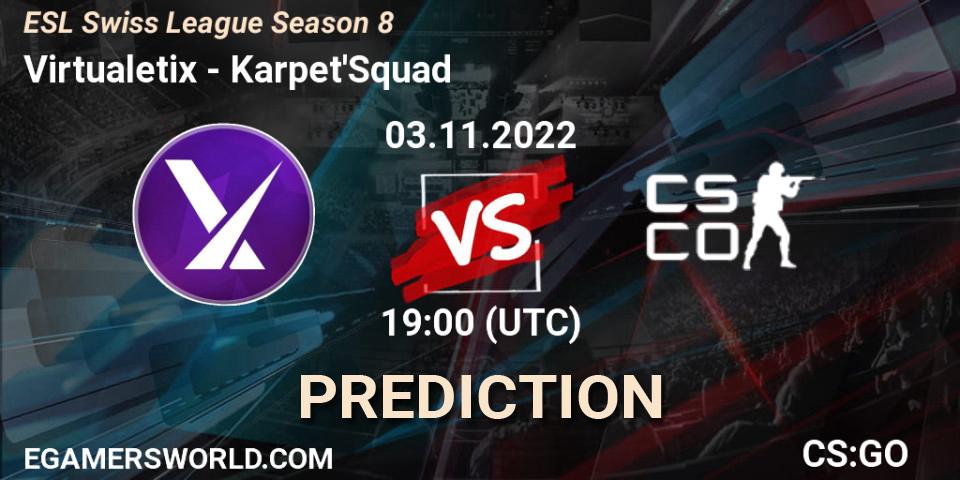 Prognoza Virtualetix - Karpet'Squad. 03.11.2022 at 19:00, Counter-Strike (CS2), ESL Swiss League Season 8