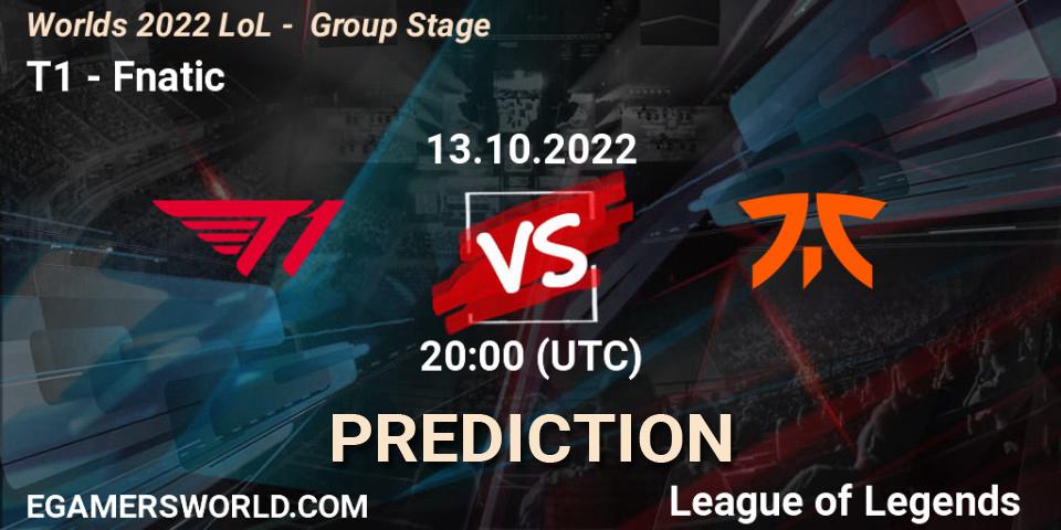 Prognoza T1 - Fnatic. 13.10.2022 at 20:00, LoL, Worlds 2022 LoL - Group Stage