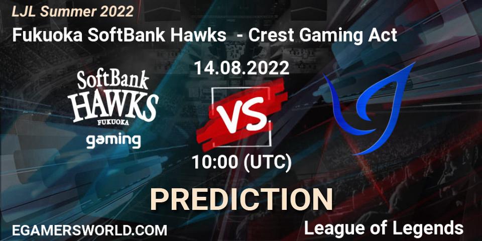 Prognoza Fukuoka SoftBank Hawks - Crest Gaming Act. 14.08.2022 at 10:00, LoL, LJL Summer 2022