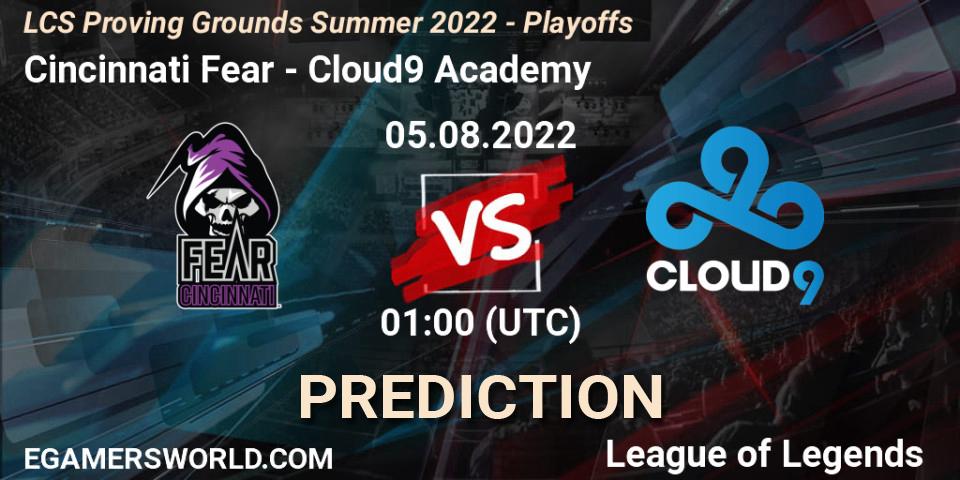 Prognoza Cincinnati Fear - Cloud9 Academy. 05.08.2022 at 00:00, LoL, LCS Proving Grounds Summer 2022 - Playoffs