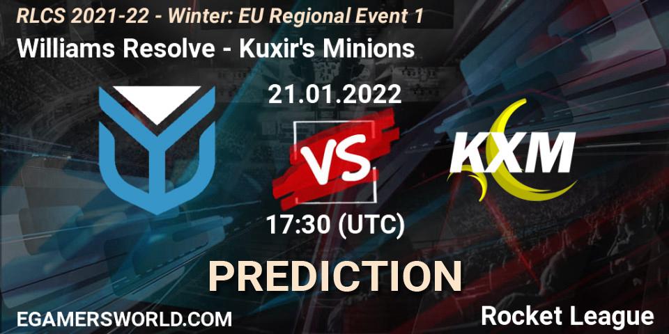 Prognoza Williams Resolve - Kuxir's Minions. 21.01.2022 at 17:30, Rocket League, RLCS 2021-22 - Winter: EU Regional Event 1