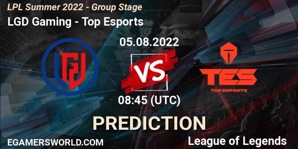 Prognoza LGD Gaming - Top Esports. 05.08.22, LoL, LPL Summer 2022 - Group Stage