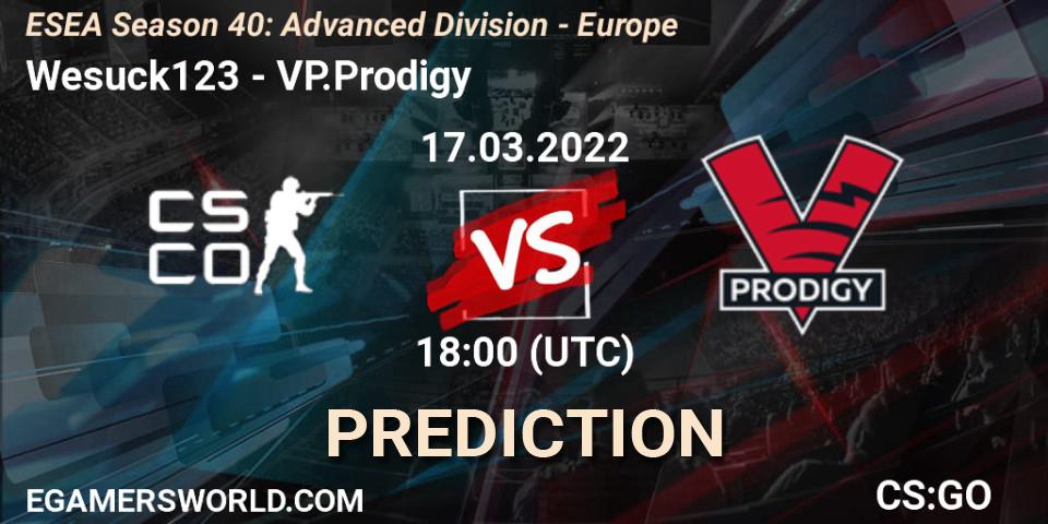 Prognoza Wesuck123 - VP.Prodigy. 17.03.2022 at 18:00, Counter-Strike (CS2), ESEA Season 40: Advanced Division - Europe