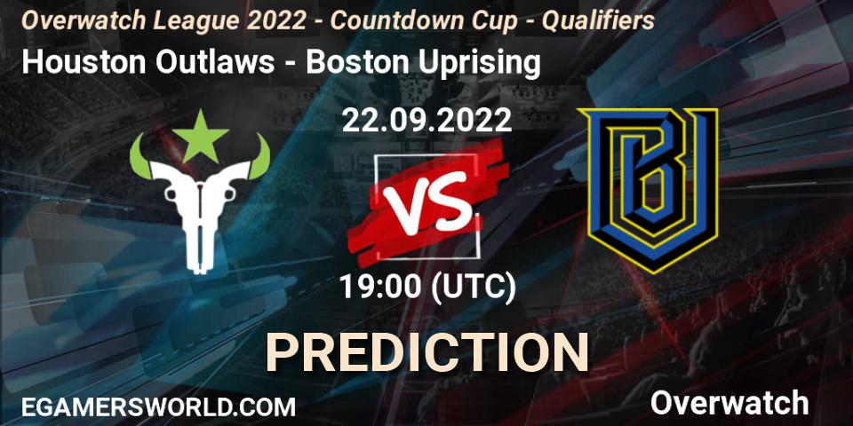 Prognoza Houston Outlaws - Boston Uprising. 22.09.22, Overwatch, Overwatch League 2022 - Countdown Cup - Qualifiers