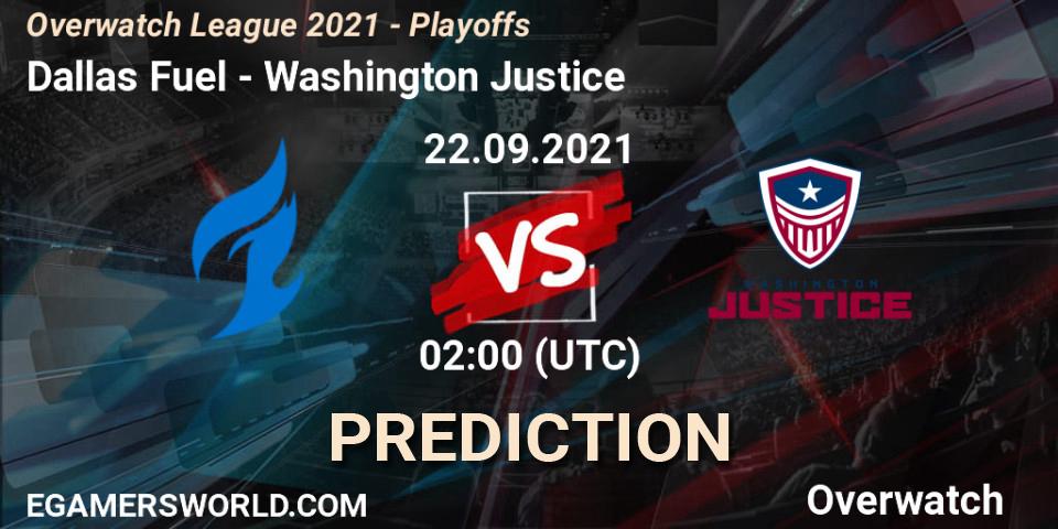 Prognoza Dallas Fuel - Washington Justice. 21.09.2021 at 23:00, Overwatch, Overwatch League 2021 - Playoffs
