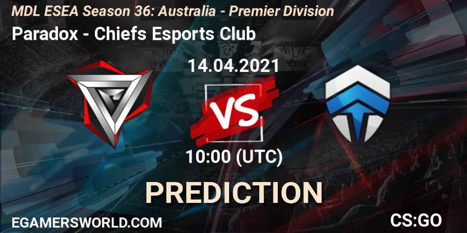 Prognoza Paradox - Chiefs Esports Club. 14.04.2021 at 10:00, Counter-Strike (CS2), MDL ESEA Season 36: Australia - Premier Division