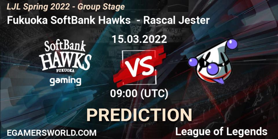 Prognoza Fukuoka SoftBank Hawks - Rascal Jester. 15.03.2022 at 09:00, LoL, LJL Spring 2022 - Group Stage