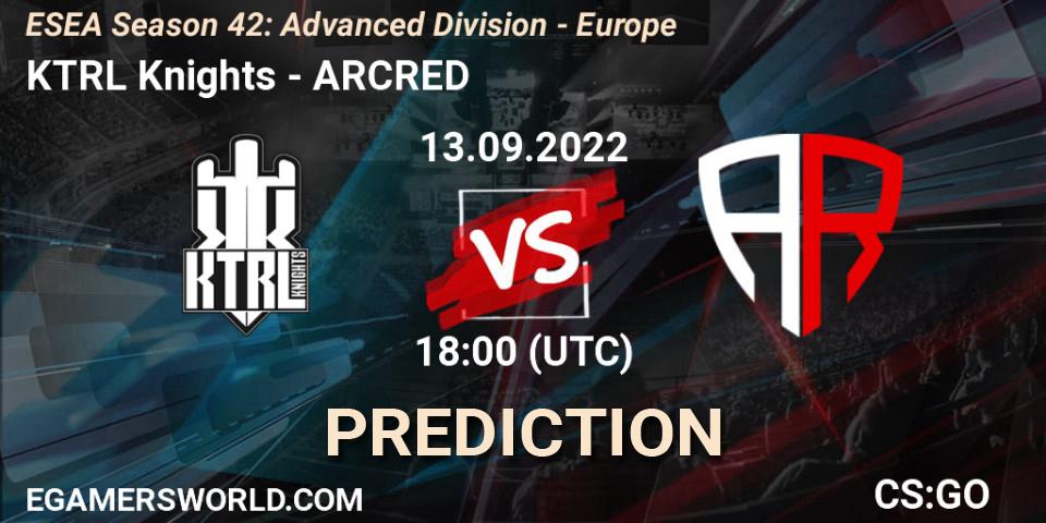 Prognoza KTRL Knights - ARCRED. 13.09.2022 at 18:00, Counter-Strike (CS2), ESEA Season 42: Advanced Division - Europe
