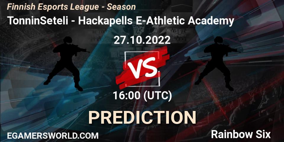 Prognoza TonninSeteli - Hackapells E-Athletic Academy. 27.10.2022 at 16:00, Rainbow Six, Finnish Esports League - Season 