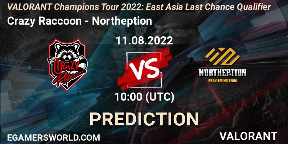 Prognoza Crazy Raccoon - Northeption. 11.08.22, VALORANT, VCT 2022: East Asia Last Chance Qualifier