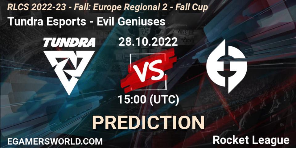 Prognoza Tundra Esports - Evil Geniuses. 28.10.22, Rocket League, RLCS 2022-23 - Fall: Europe Regional 2 - Fall Cup