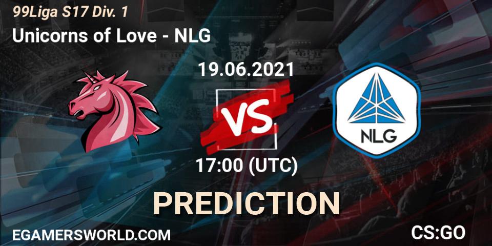 Prognoza Unicorns of Love - NLG. 19.06.2021 at 17:00, Counter-Strike (CS2), 99Liga S17 Div. 1