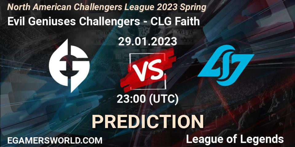 Prognoza Evil Geniuses Challengers - CLG Faith. 29.01.23, LoL, NACL 2023 Spring - Group Stage