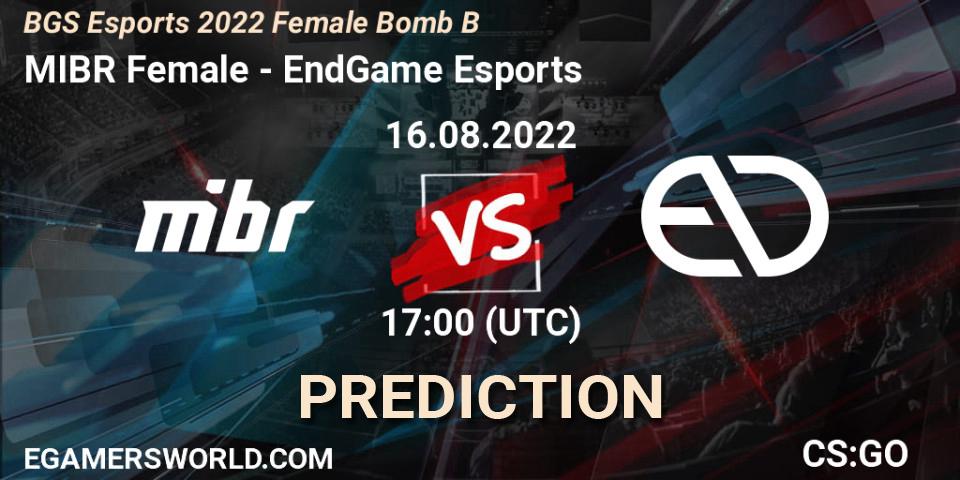 Prognoza MIBR Female - EndGame Esports. 16.08.2022 at 17:00, Counter-Strike (CS2), Monster Energy BGS Bomb B Women Cup 2022