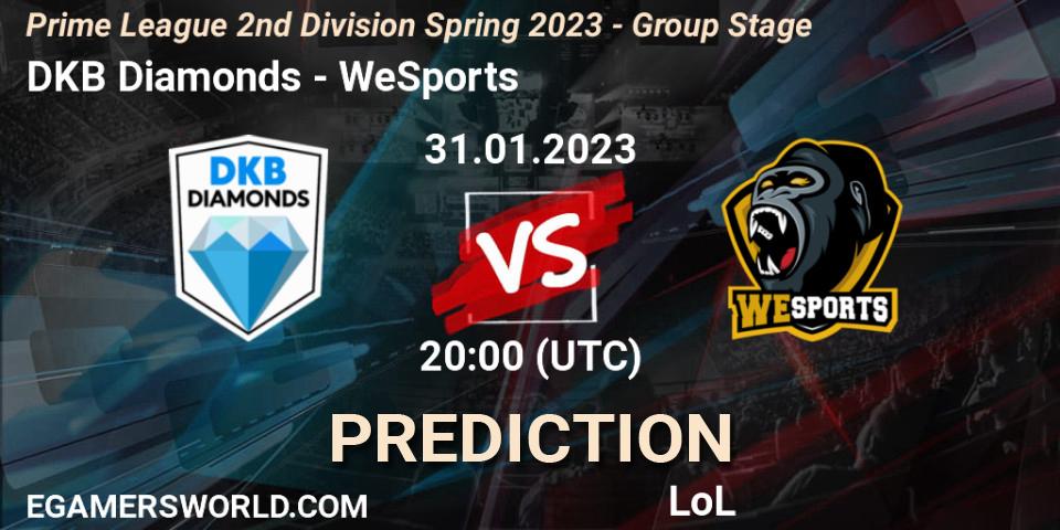 Prognoza DKB Diamonds - WeSports. 31.01.23, LoL, Prime League 2nd Division Spring 2023 - Group Stage