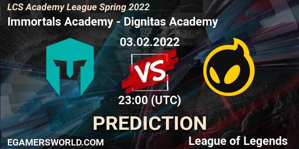 Prognoza Immortals Academy - Dignitas Academy. 03.02.2022 at 23:00, LoL, LCS Academy League Spring 2022