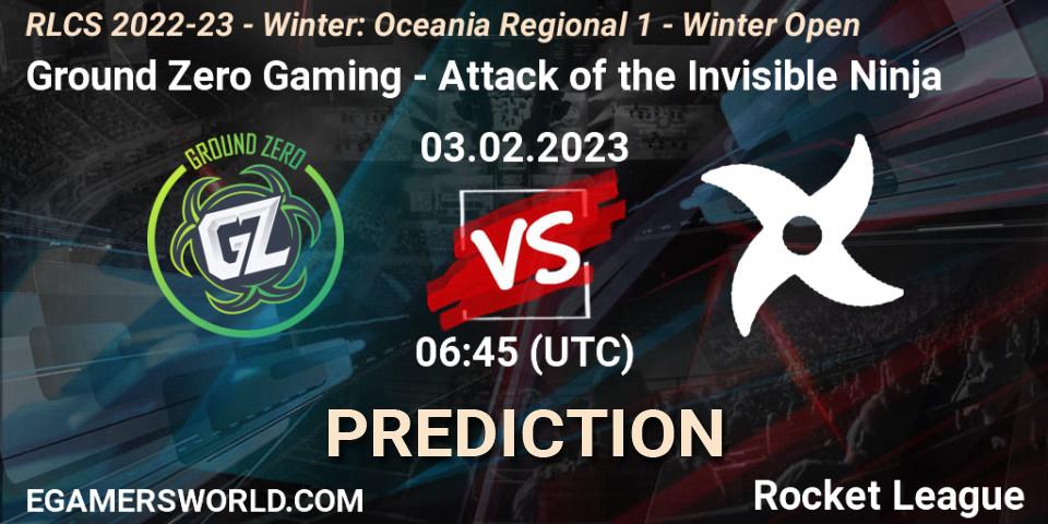 Prognoza Ground Zero Gaming - Attack of the Invisible Ninja. 03.02.2023 at 06:45, Rocket League, RLCS 2022-23 - Winter: Oceania Regional 1 - Winter Open