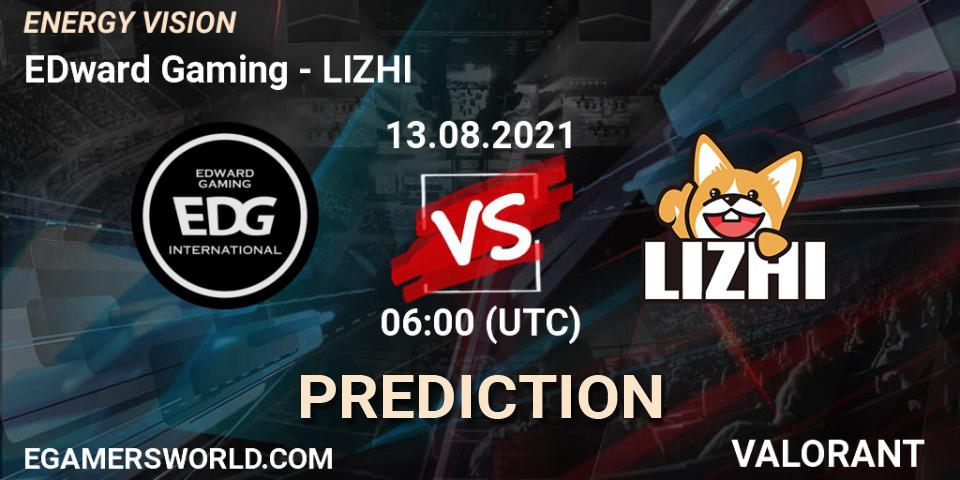 Prognoza EDward Gaming - LIZHI. 13.08.2021 at 06:00, VALORANT, ENERGY VISION