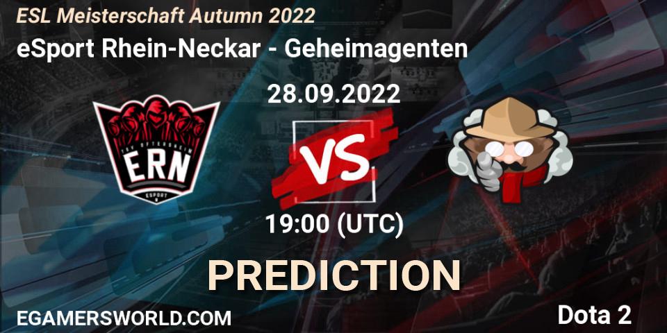 Prognoza eSport Rhein-Neckar - Geheimagenten. 28.09.2022 at 19:29, Dota 2, ESL Meisterschaft Autumn 2022
