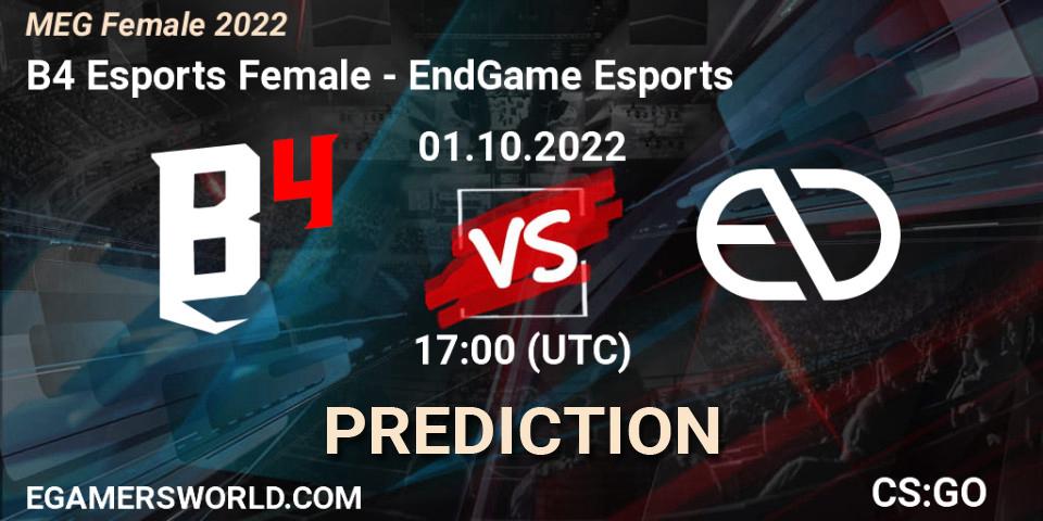 Prognoza B4 Esports Female - EndGame Esports. 01.10.22, CS2 (CS:GO), MEG Female 2022