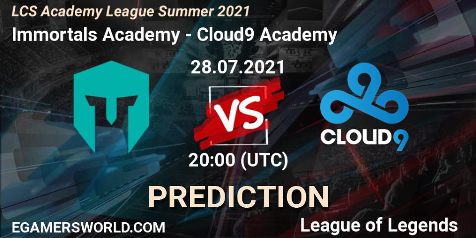 Prognoza Immortals Academy - Cloud9 Academy. 28.07.2021 at 20:00, LoL, LCS Academy League Summer 2021