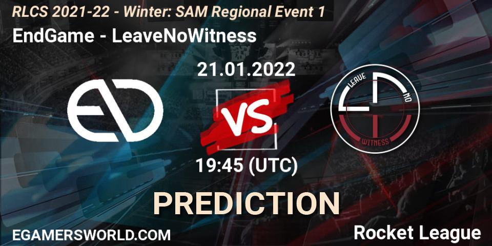 Prognoza EndGame - LeaveNoWitness. 21.01.2022 at 19:45, Rocket League, RLCS 2021-22 - Winter: SAM Regional Event 1