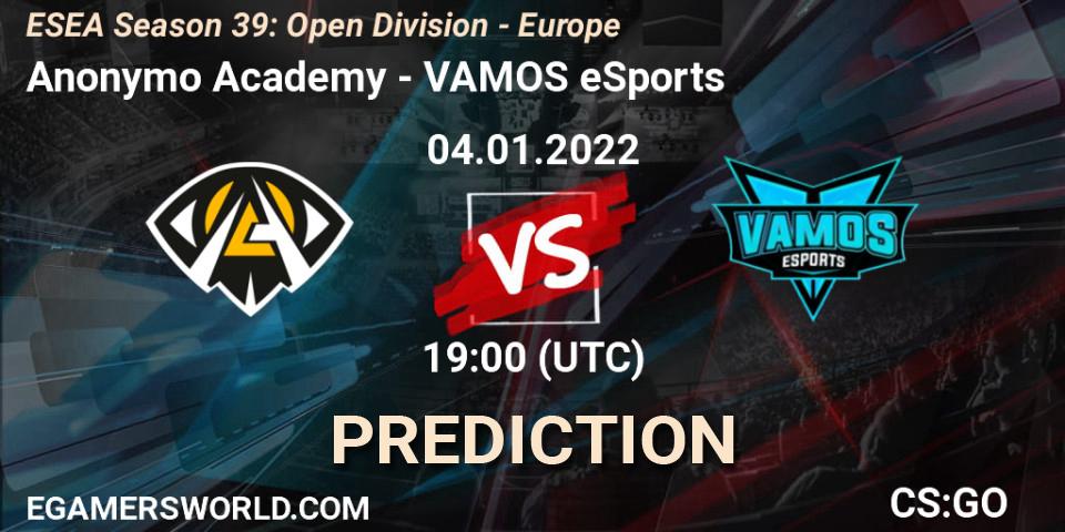 Prognoza Anonymo Academy - VAMOS eSports. 04.01.2022 at 19:00, Counter-Strike (CS2), ESEA Season 39: Open Division - Europe