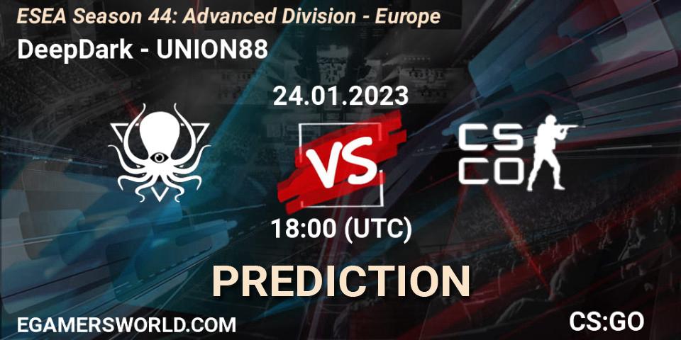 Prognoza DeepDark - UNION88. 24.01.2023 at 18:00, Counter-Strike (CS2), ESEA Season 44: Advanced Division - Europe