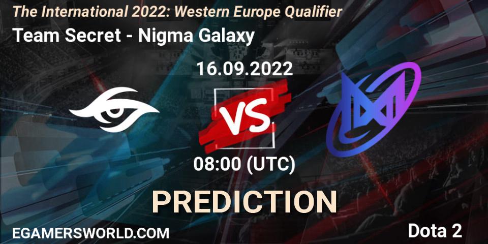 Prognoza Team Secret - Nigma Galaxy. 16.09.22, Dota 2, The International 2022: Western Europe Qualifier